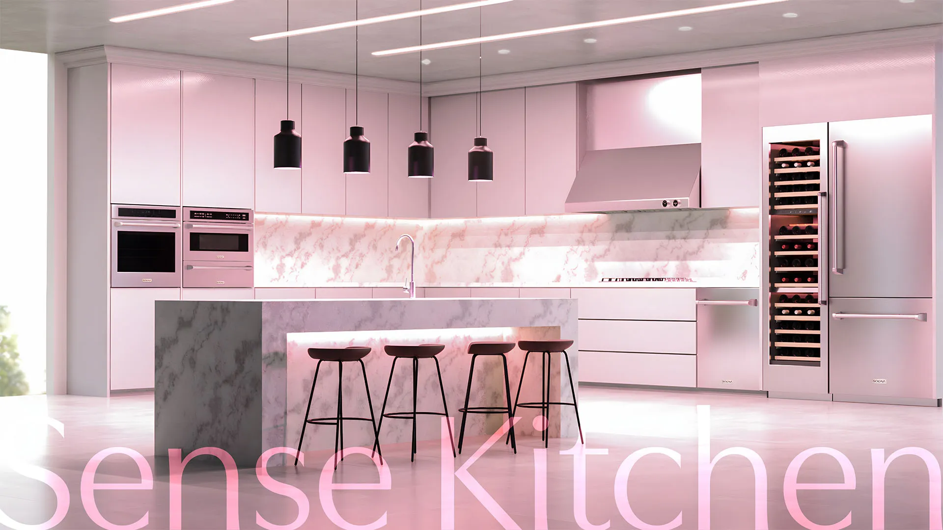 Cozinha premium com eletrodomésticos Sogna, representando o conceito Sense Kitchen desenvolvido pela Toomorrow Branding.