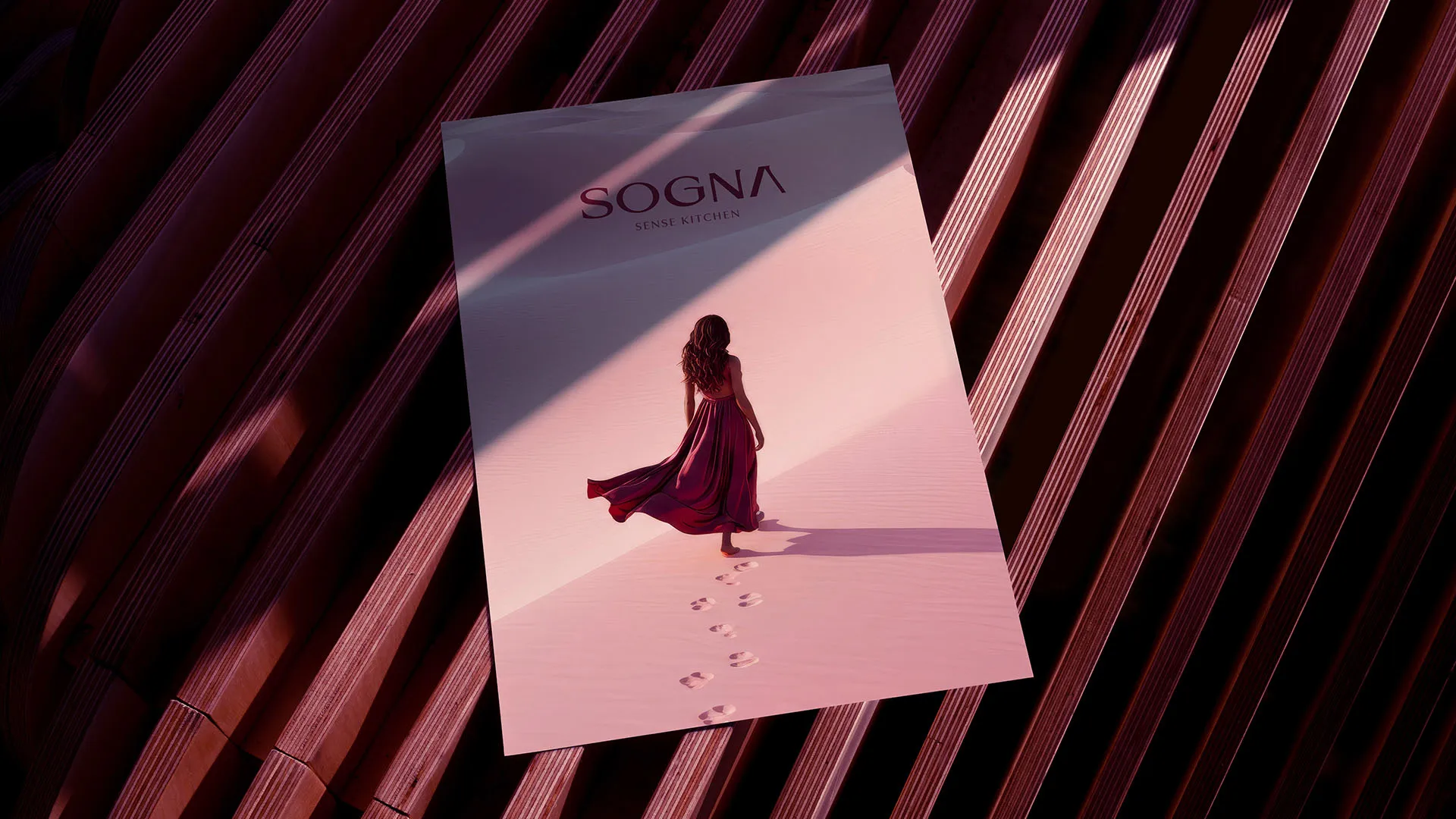 Material impresso da Sogna com identidade visual Sense Kitchen, representando a expressão premium da marca.