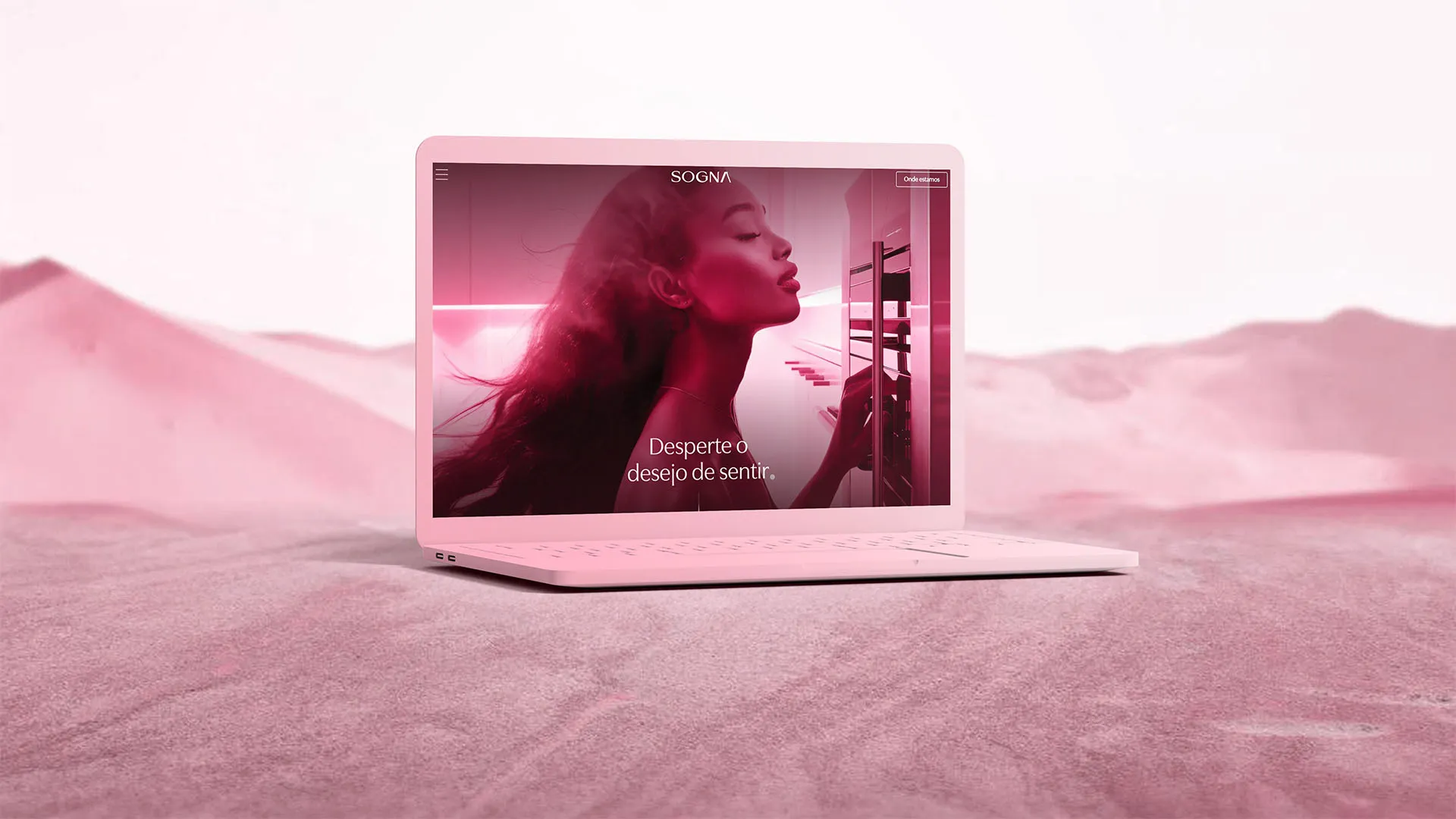 Website da Sogna exibido em notebook, com identidade visual sensorial e posicionamento premium desenvolvido pela Toomorrow Branding.