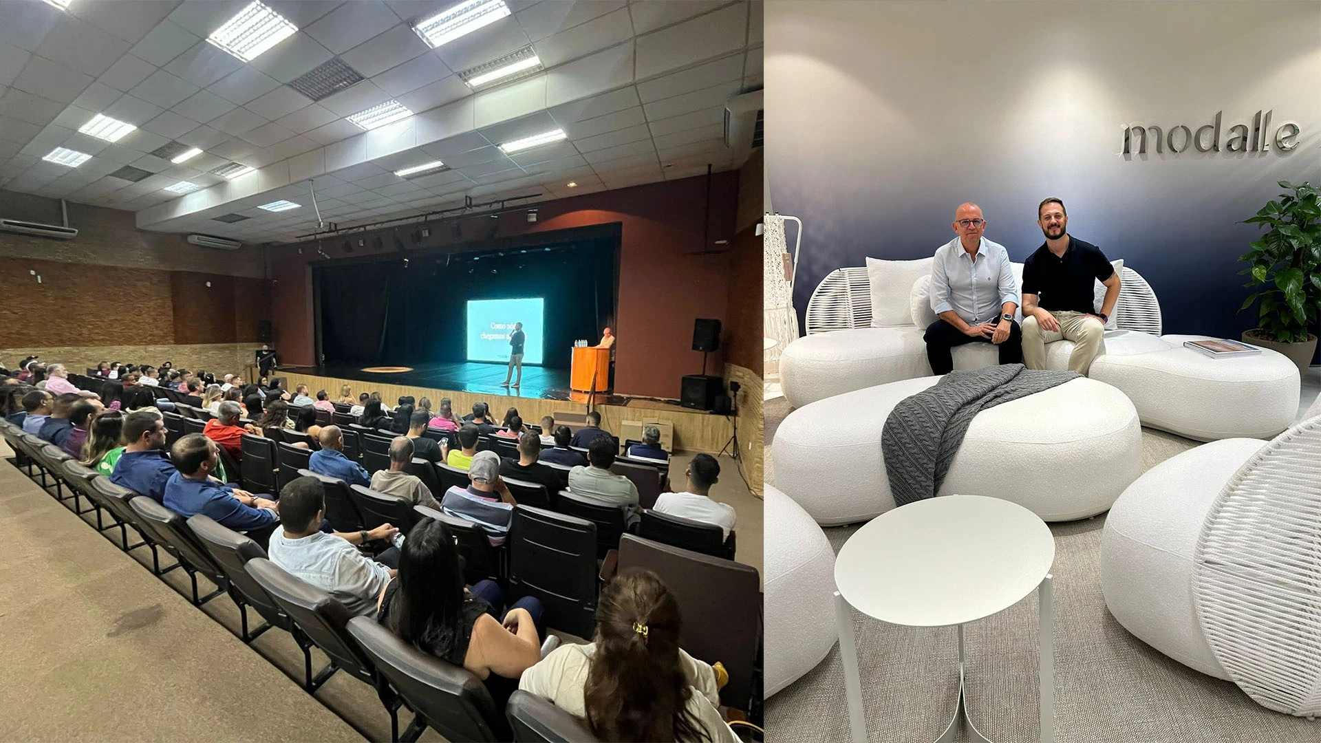 Apresentação institucional da Modalle e showroom com móveis da marca, reforçando estratégia, design e posicionamento.
