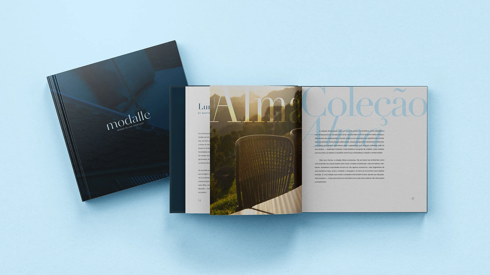 Catálogo da Modalle com aplicação da identidade visual, fotografia de produto e direção editorial desenvolvidas pela Toomorrow Branding.
